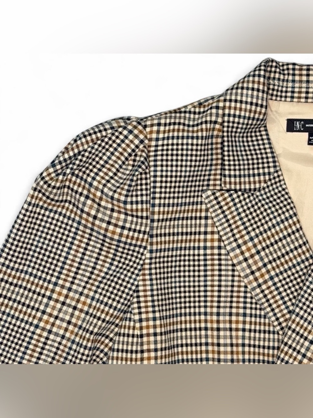 INC International Concepts Cropped Plaid Blazer in Black and Tan - Picture 5 of 8